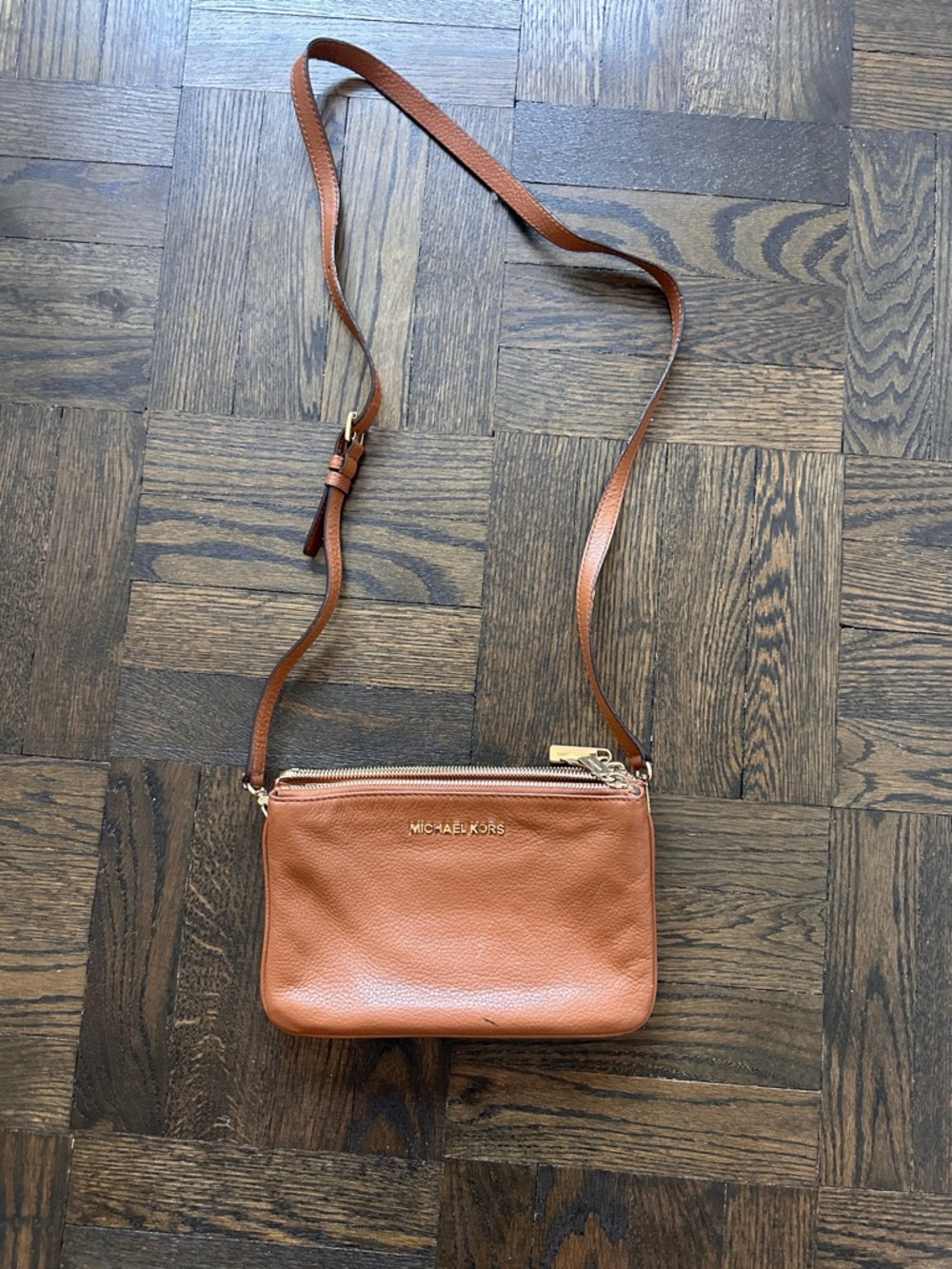 Michael Kors Brown Leather Crossbody Bag with Gold Hardware